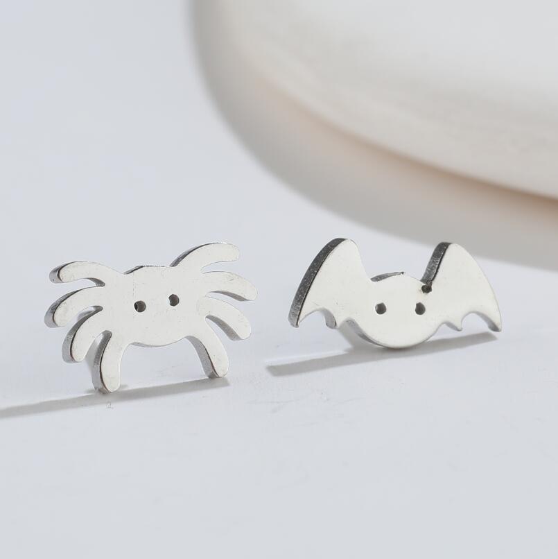 Halloween Bat Stainless Steel Stud Earrings - Minimalist Animal Design for Women, Vintage Christmas Mini Earrings