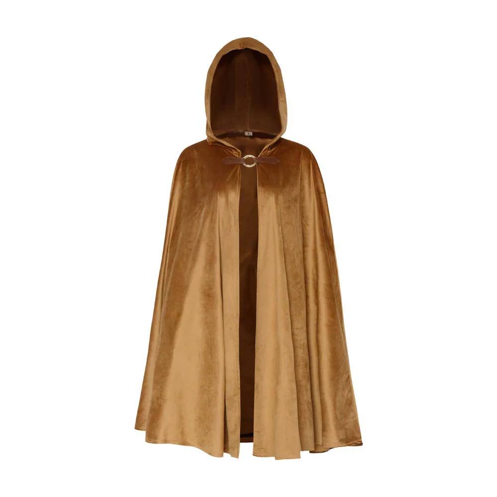 Men's Velvet Cloak With Hood Renaissance Medieval Hooded Cloak For Women Men Halloween Steampunk Pullover With Metal Loop Clasp