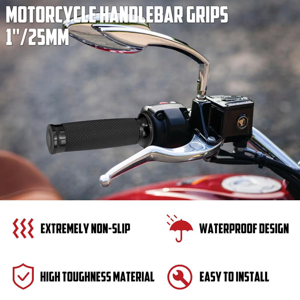 1" Inch Motorcycle Handle Bar Hand Grips Black Fits Honda Yamaha Kawasaki Suzuki