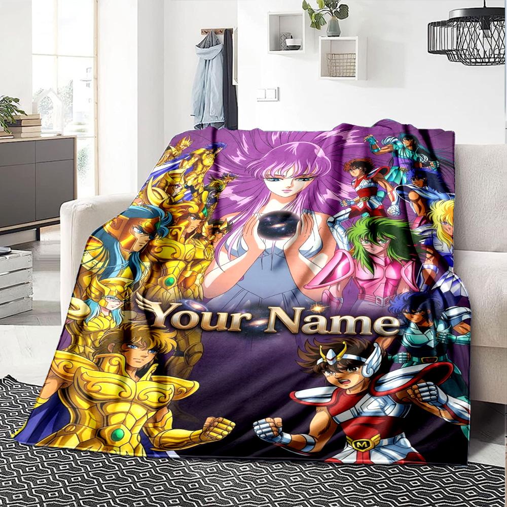 Name Custom Saint Seiya Print Flannel Blanket High Quality Warm Comfortable Cover for All Seasons Perfect for Gifts Home Decor