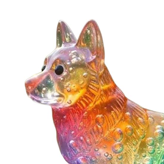 Colorful Glass Dog Ornaments Rainbow Gradient Puppy Figurines Decorative Dog Sculpture Gift for Holidays Birthdays