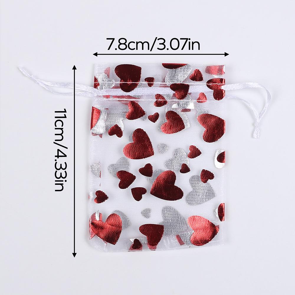 Xiaomi 6/30/60/120Pcs Valentine's Day Red Heart Organza Bags Gift Bags Pouches Jewelry Candy Packaging Drawstring Bags for Wedding