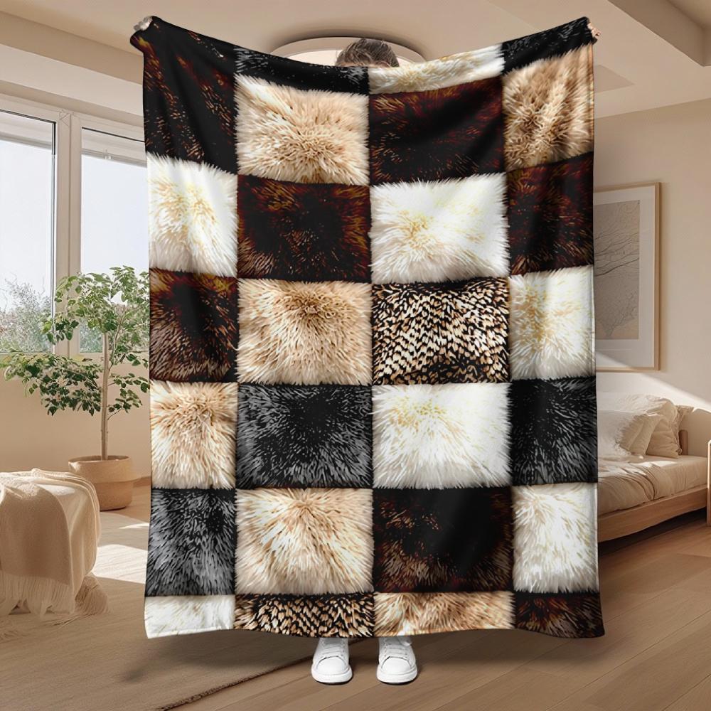 Faux Fur Patchwork, Home Decor Enthusiasts, Blanket, Soft Cozy Multi-Color Squares, Living Room Bed Sofa, Warm Plush Gift