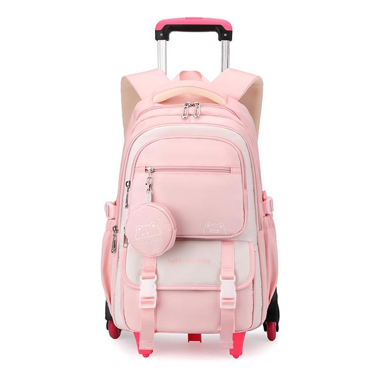 Natural Fish Design Trolley Backpack for Middle School Girls - Large Multi-Layer Capacity