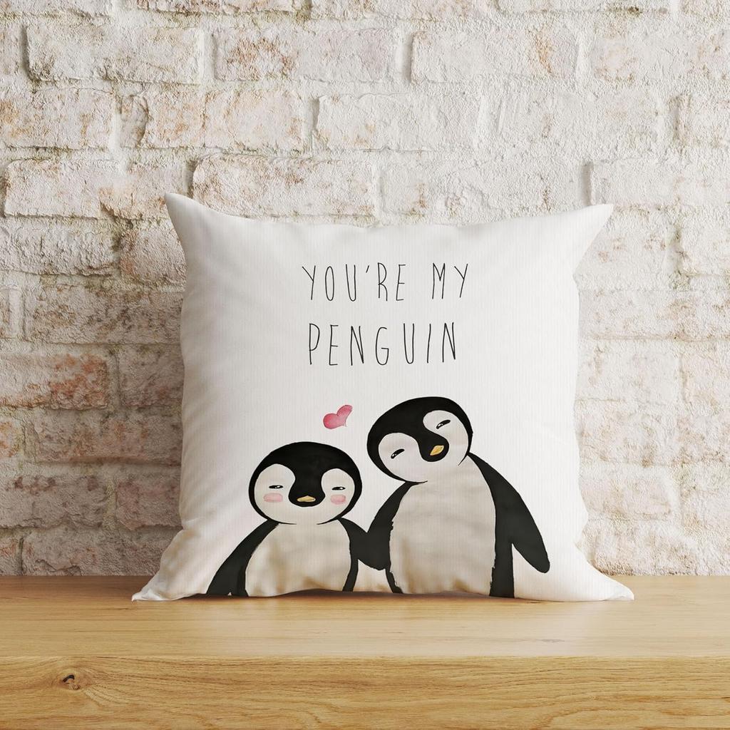 Voatok You're My Penguin Decorative Throw Pillow Case, 18 x 18 inch Penguin Decorations Home Decor Cushion Cover, Long Distance Relationship Gifts,