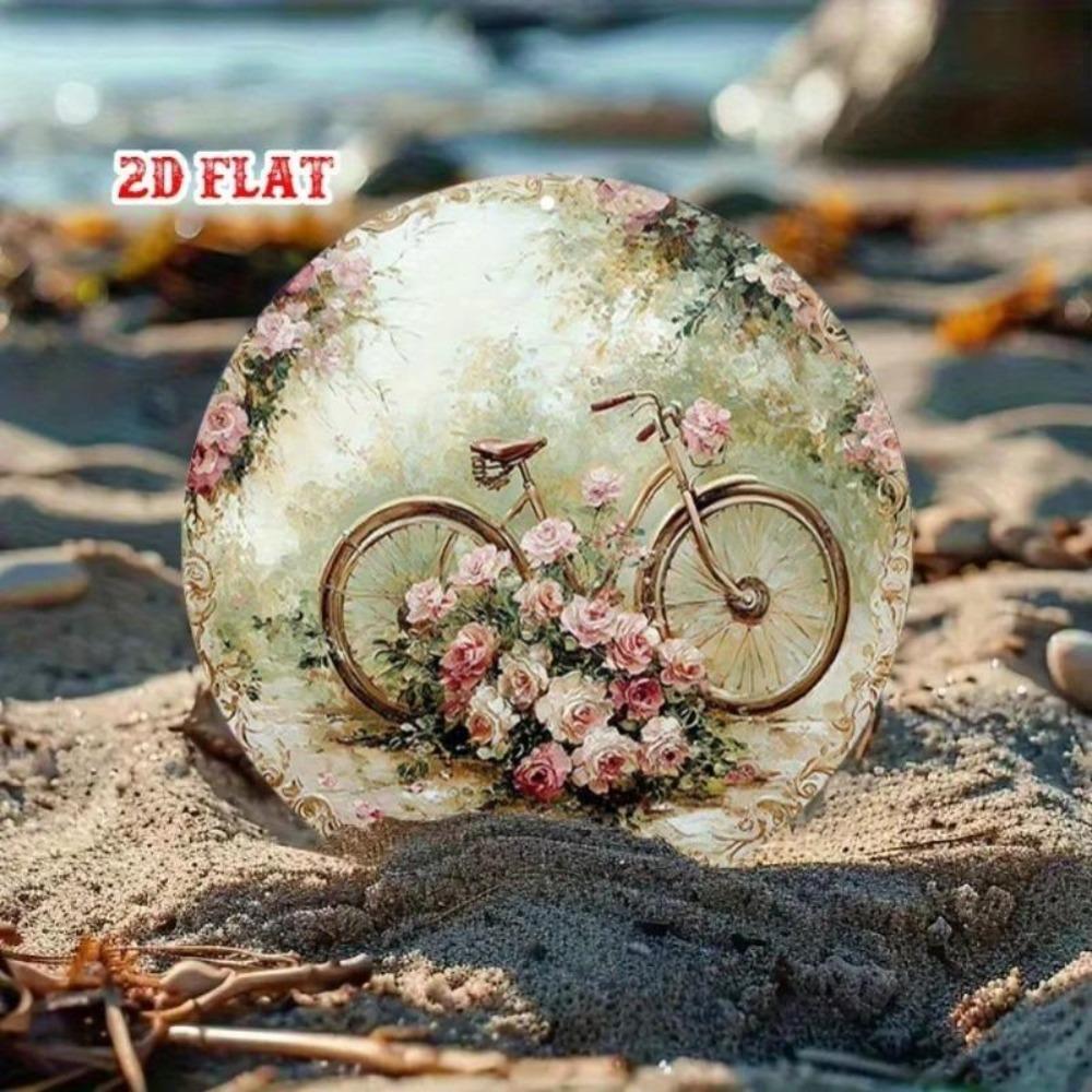 Vintage Floral Tin Sign Roses Bicycle Wall Art Decor Home Decoration