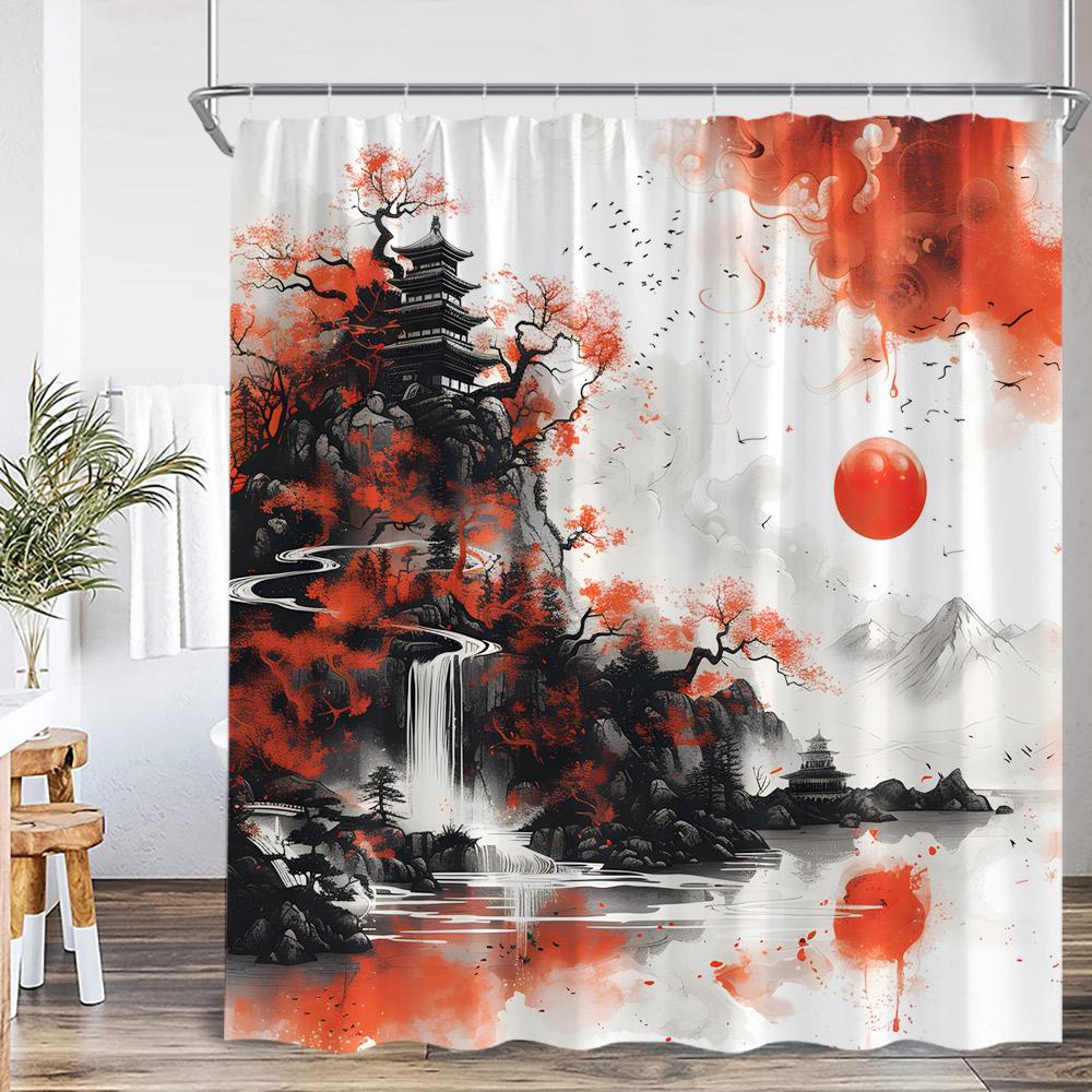Versatile Design Shower Curtain With Hooks Waterproof Easy Clean Quick Hang For Home Hotel Apartment Bathroom