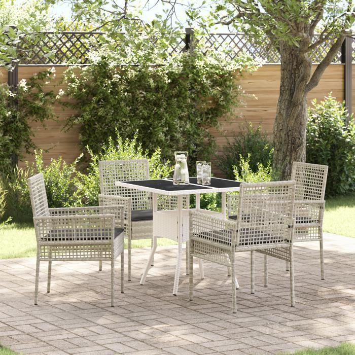 VidaXL Ensemble repas jardin 5 pièces gris clair poly rotin 3334934