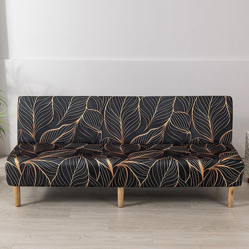 Floral Printed Armless Futon Slipcover Stretch Sofa Bed Slipcover Furniture Protector Without Armrests with Elastic Bottom 1pc