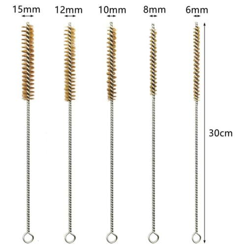5-Piece Brass Wire Brush Set, Approximately 30cm Long, Metal Brush, Polishing Brush, Cleaning Kit, Tube Brush, for Pipe and Tube Cleaning, Diameters 6