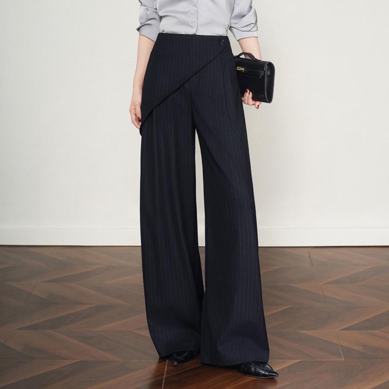 2026 Spring Women's Grey Wide-Leg High-Waisted Drapey Suit Pants, Floor-Length