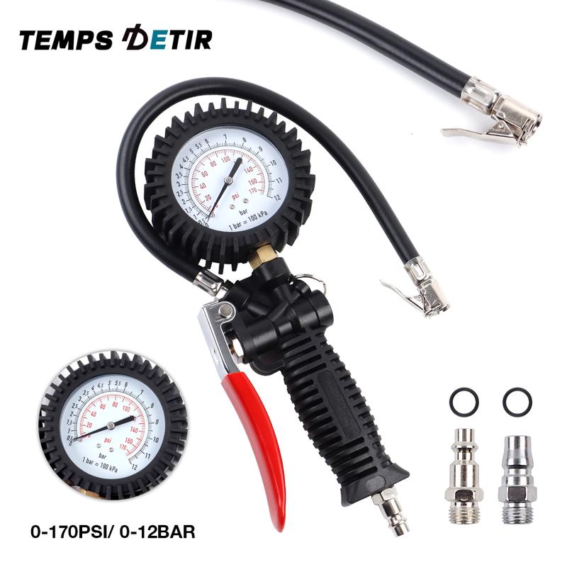 Manometr do opon 0-170Psi, Manometr do opon wypełniony olejem, Odporny na wstrząsy, Dokładny tester pojazdu Monitorowanie pompowania, Adaptery UE/US/JP