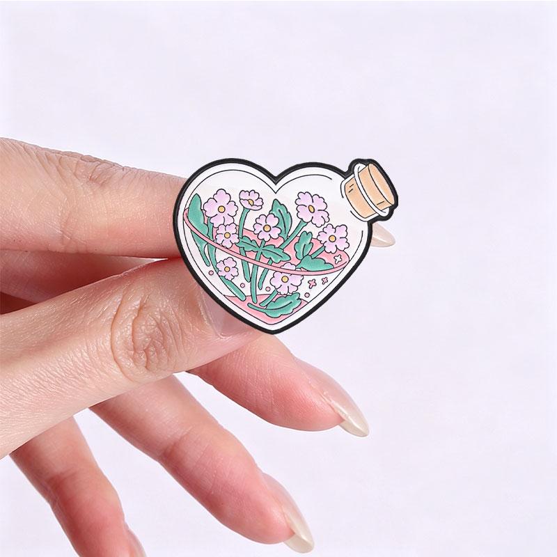 Aesthetic Bottle Flower Badges Wild Daisies Cherry Blossom Enamel Pin Cartoon Morning Glory White Lily Brooch Plant Accessories