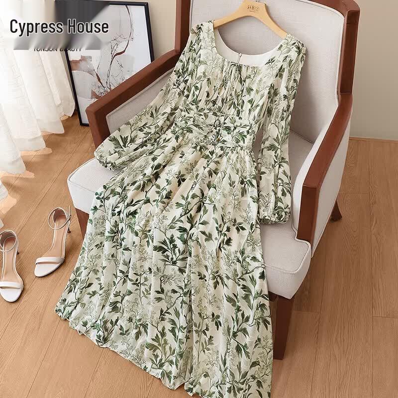 Women s French Long-Sleeve Floral A-Line Dress S