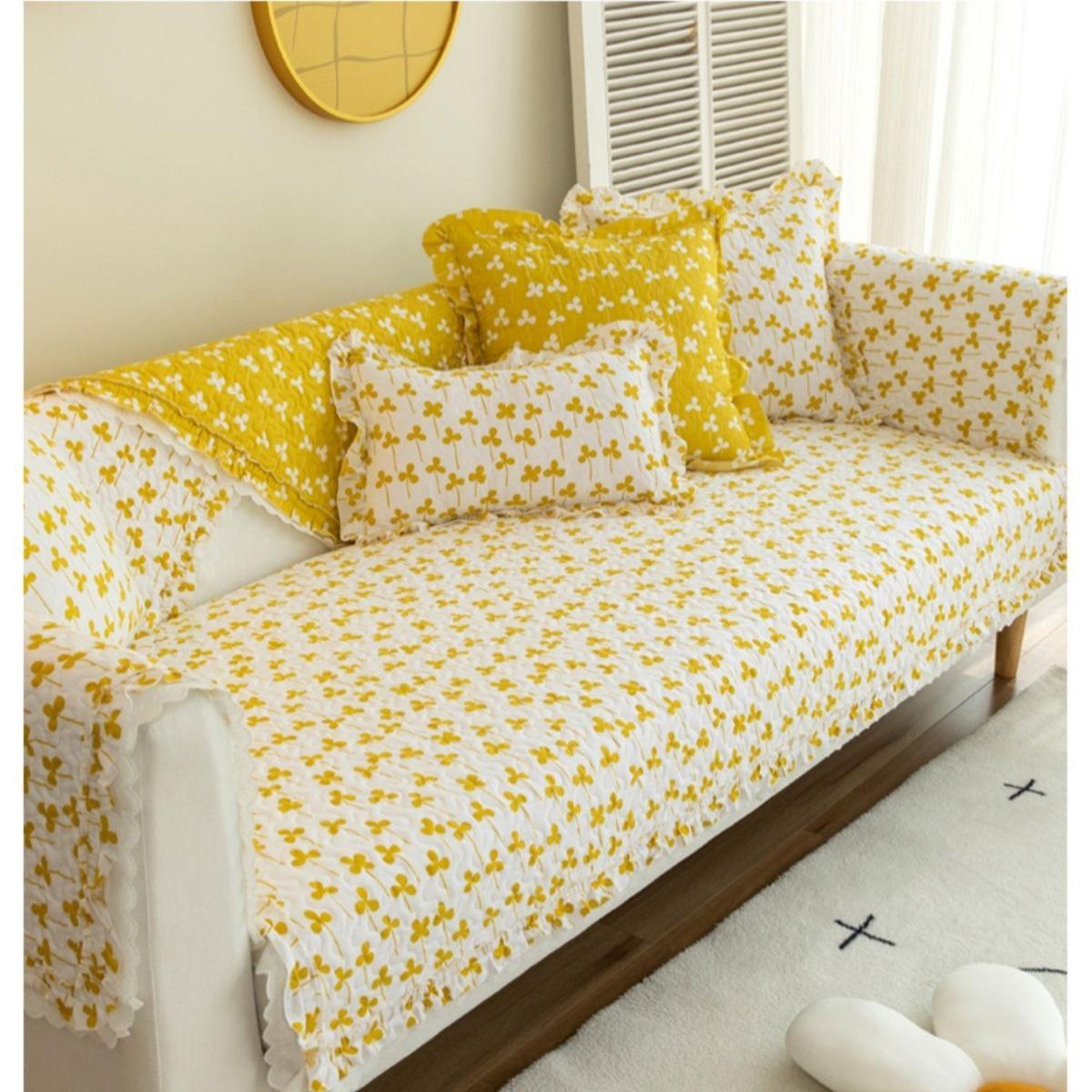 Pure Cotton Non-slip Sofa Cushion Cover – All-Season, Pastoral Style, Full Wrap Universal Sofa