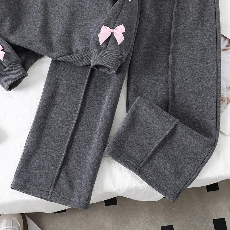 Children's Casual Set: Winter Girls' Loose-Fit Fleece-Lined Patchwork Sweatshirt and Sweatpants Two-Piece Set