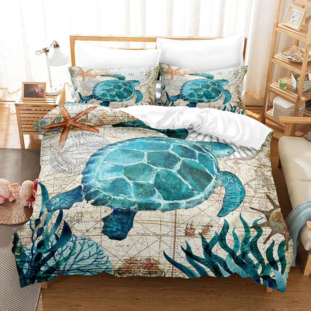 Marine Animal Three-Piece Quilt Cover American Retro