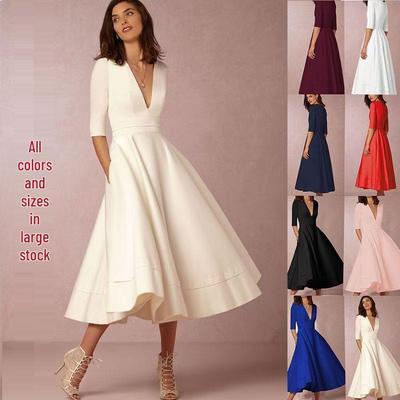 Vestido Sexy de Verano Estilo Europeo y Americano para Mujer, Manga Corta, Escote en V Profundo - Moda de Gama Alta