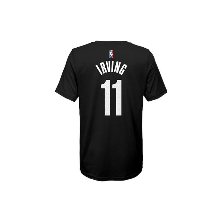Nike NBA Youth Letter Logo Breathable Sports Short Sleeve T-Shirt Brooklyn Nets Kyrie 11 Kids Tops Black 3Z2B711F1-NYNKI
