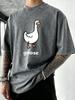 Goose Makes People Happy Print Men Washed TShirt Summer Casual T Shirts Vacation Soft Short Sleeves Loose Hip Hop Streetwear