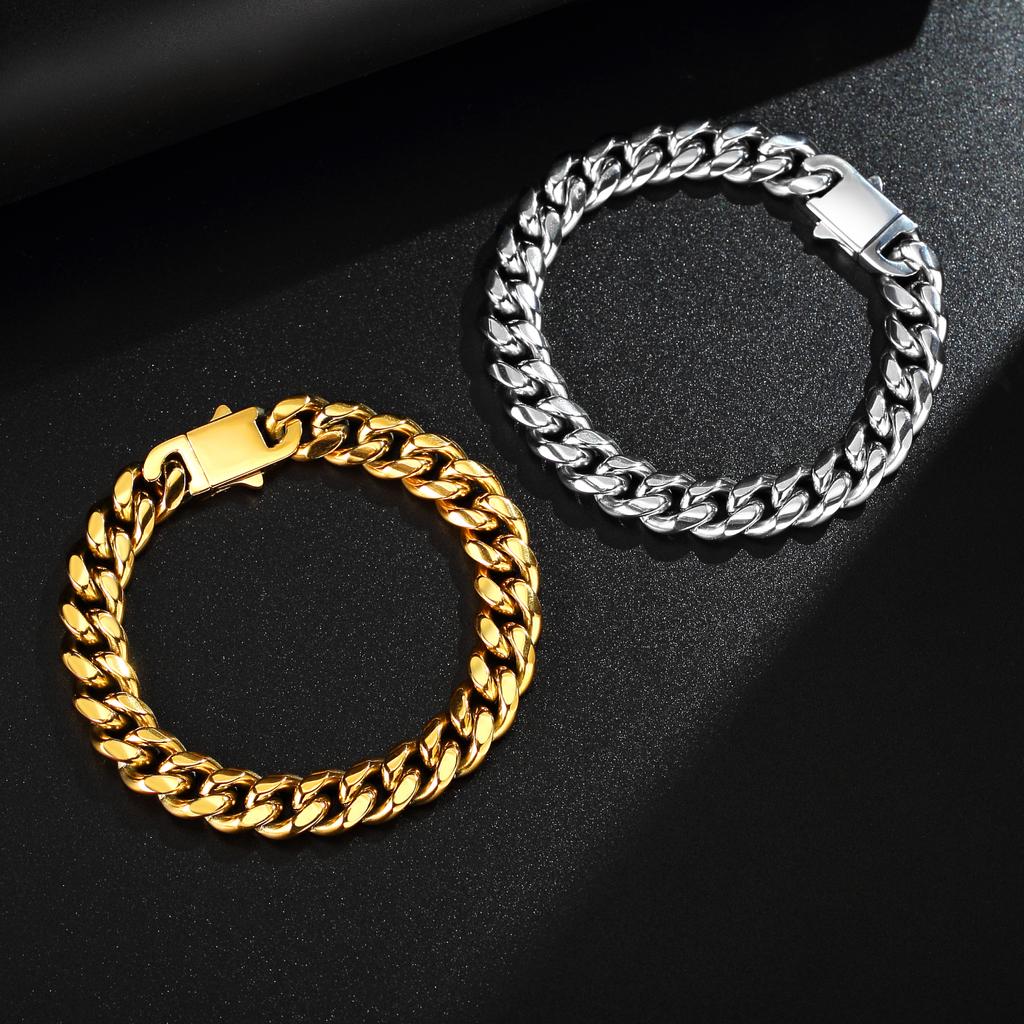 18K Gold Filled Necklace for Men 8mm/10mm Chunky Miami Cuban Chain Curb Link Men Bracelet