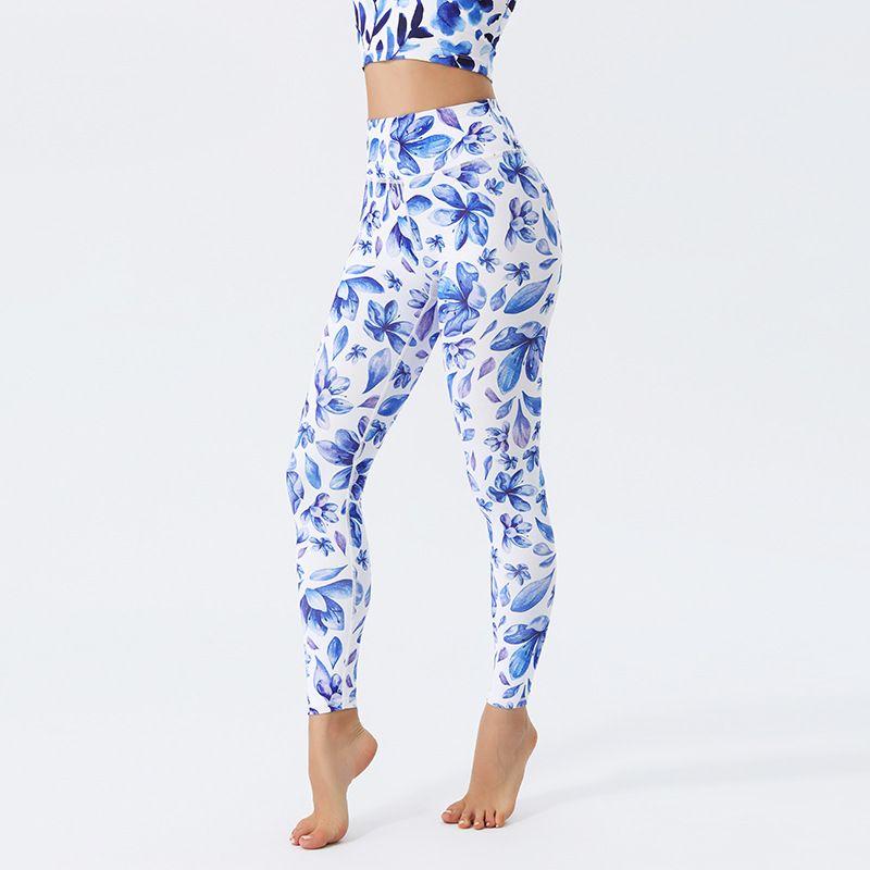 

Yoga Flower Pants Women s Tight High Waist Hip Lift Leggings Blue and White Porcelain Printed Pants Flower Pants Elastic Outerwear Fitness Pants YS322 XL