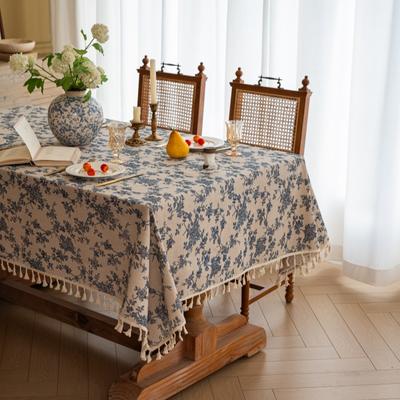 French Retro Floral Tablecloth Cotton And Linen Fabric Dining Table Cloth Linen Coffee Table Cover Rectangular Fringed Tablecloth