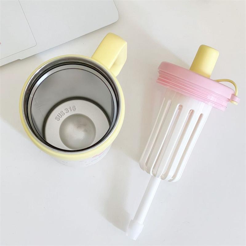 Large Capacity Cute Insulated Mug, 1000Ml Tumbler With Handle And Straw Lid, Stainless Steel Sports Water Bottle