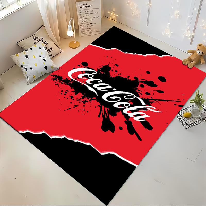 Red and Black Coca-Cola Logo Carpet with Splatter Print Style. Suitable for Use As an Anti-slip for Living Room Bedroom Sofas