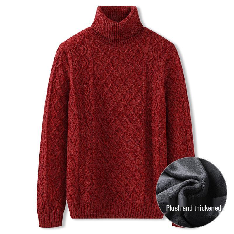 Men's Autumn/Winter 2025 Casual Warm High Collar Chunky Knit Sweater Plus Size Loose Knitwear