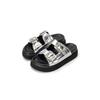 Thick-soled One-word with Rhinestone Square Buckle Outside Slippers Women's Summer New Fashion Casual Muffin Bottom Beach Sandals Women