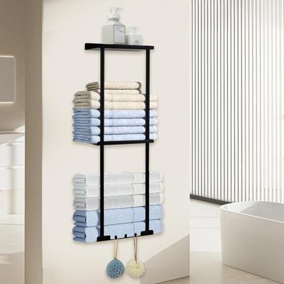 Wall-Mounted Towel Rack, Towel Holder, Towel Hanger, 3-Tier Towel Rack, Bath Towel Holder, Towel Storage, Bathroom Towel Storage, Black