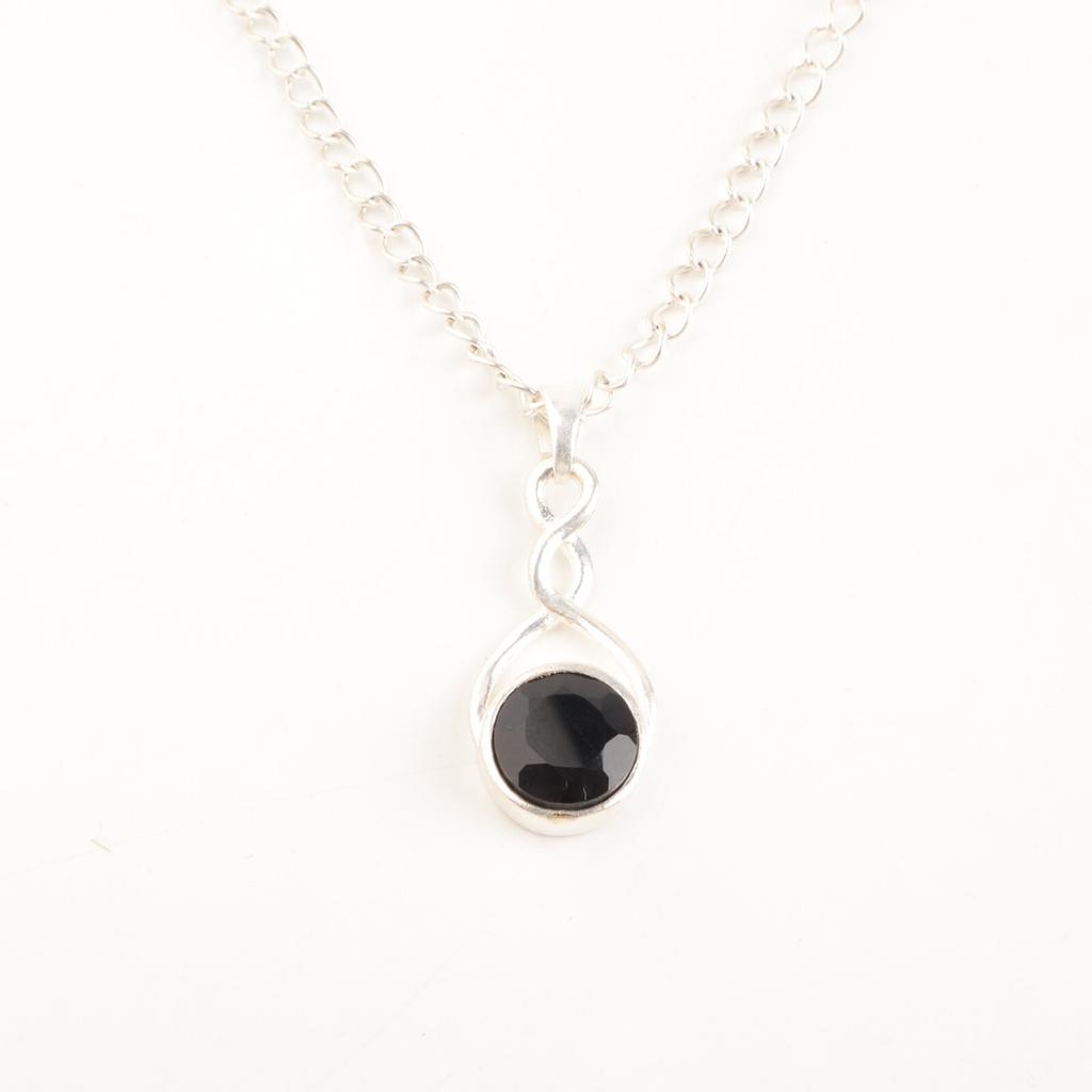 Schwarzer Onyx Edelstein 925 Sterlingsilber Schmuck Handgefertigter Modischer Anhänger CP-25-19