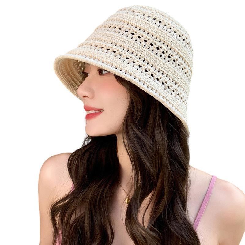 Summer Hollow Fisherman Hat Women's Knitted Bucket Sun Hat Knitted Basin Hat Fashionable Sun Hat Versatile Sun Hat