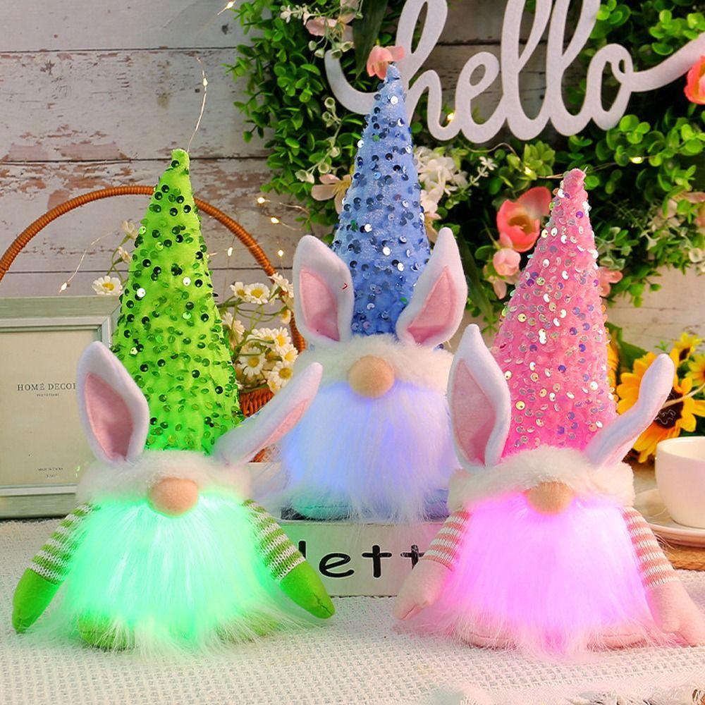 Plush Sequins Rabbit Doll Luminous Happy Easter Decoration  Holiday Festival Decor