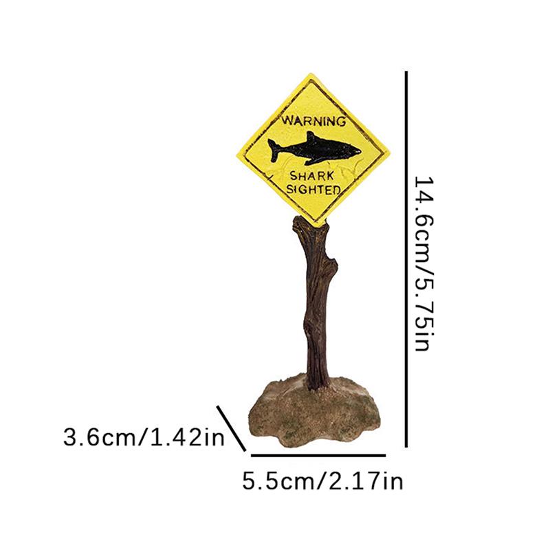 Resin Aquarium Decoration Ornaments Artificial Shark Warning Sign Accessories