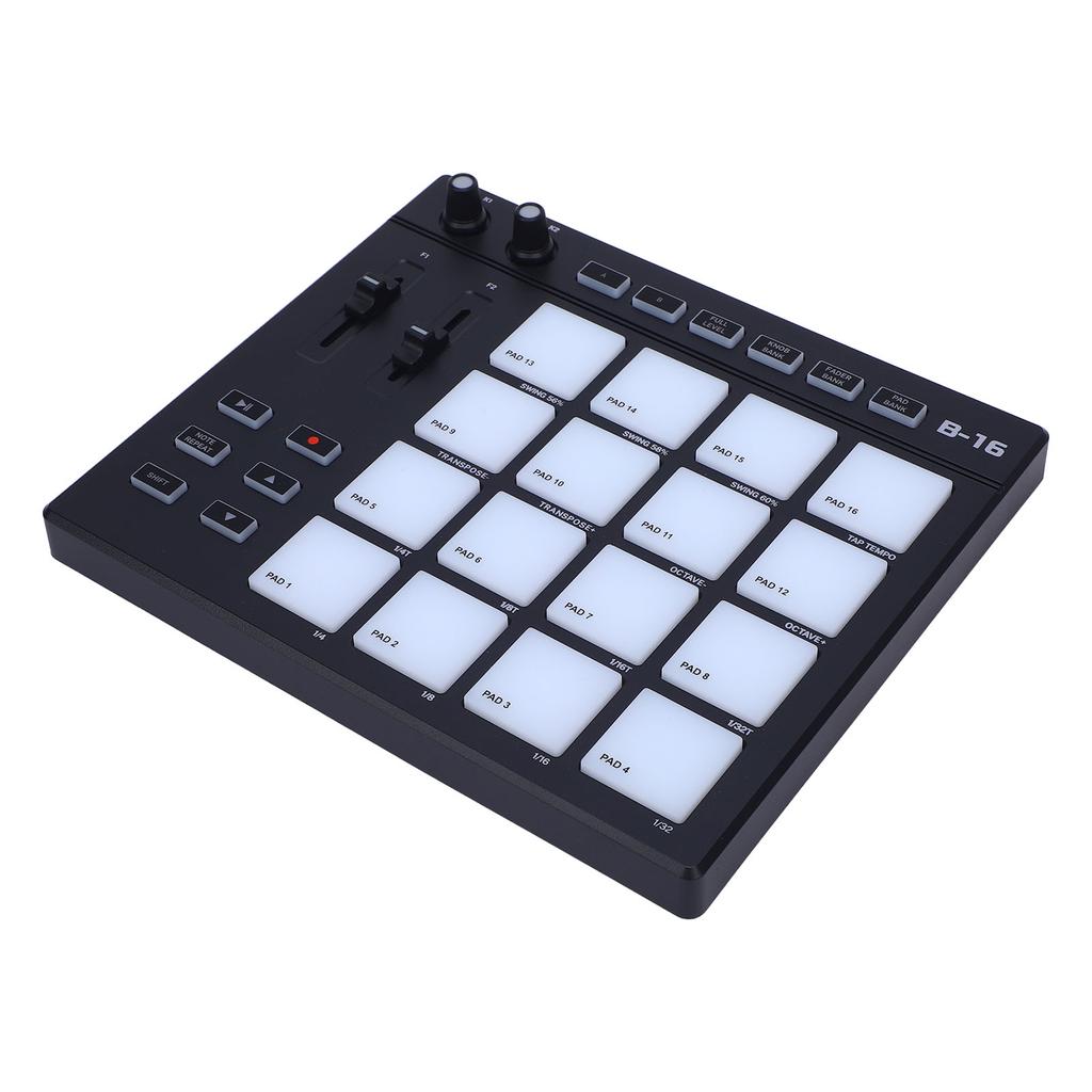 MIDI Controller with 16 Drum Pads 2 Assignable Fader Knobs RGB Portable MIDI Drum Pad for Music