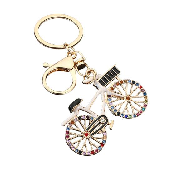 Keychain Pendant Sparkling Rhinestones Bicycle Design Zinc Alloy Key Chain with Lobster Clasp Electroplated Key Holder Backpack Car Accessory
