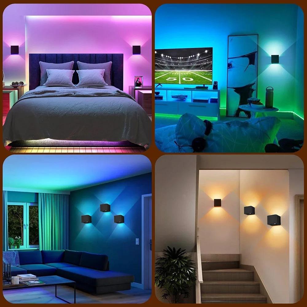 LED Wall Sconce Remote Control Dimmable RGB Lamp Up Down Wall Mount Lights Rechargeable Battery Cordless Light Home Decor