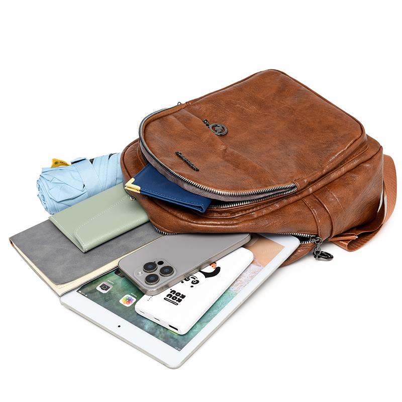 Soft Leather Backpack Women's Large Capacity Backpack Travel Bag