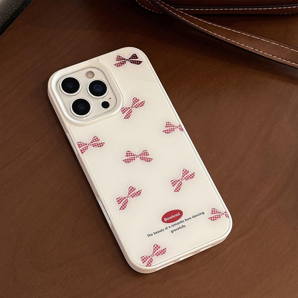 Gilded Red Checkered Bow IPhone 17 Case, Compatible with Apple 14, 16 Pro Max, Hard Glass, Sweet Design