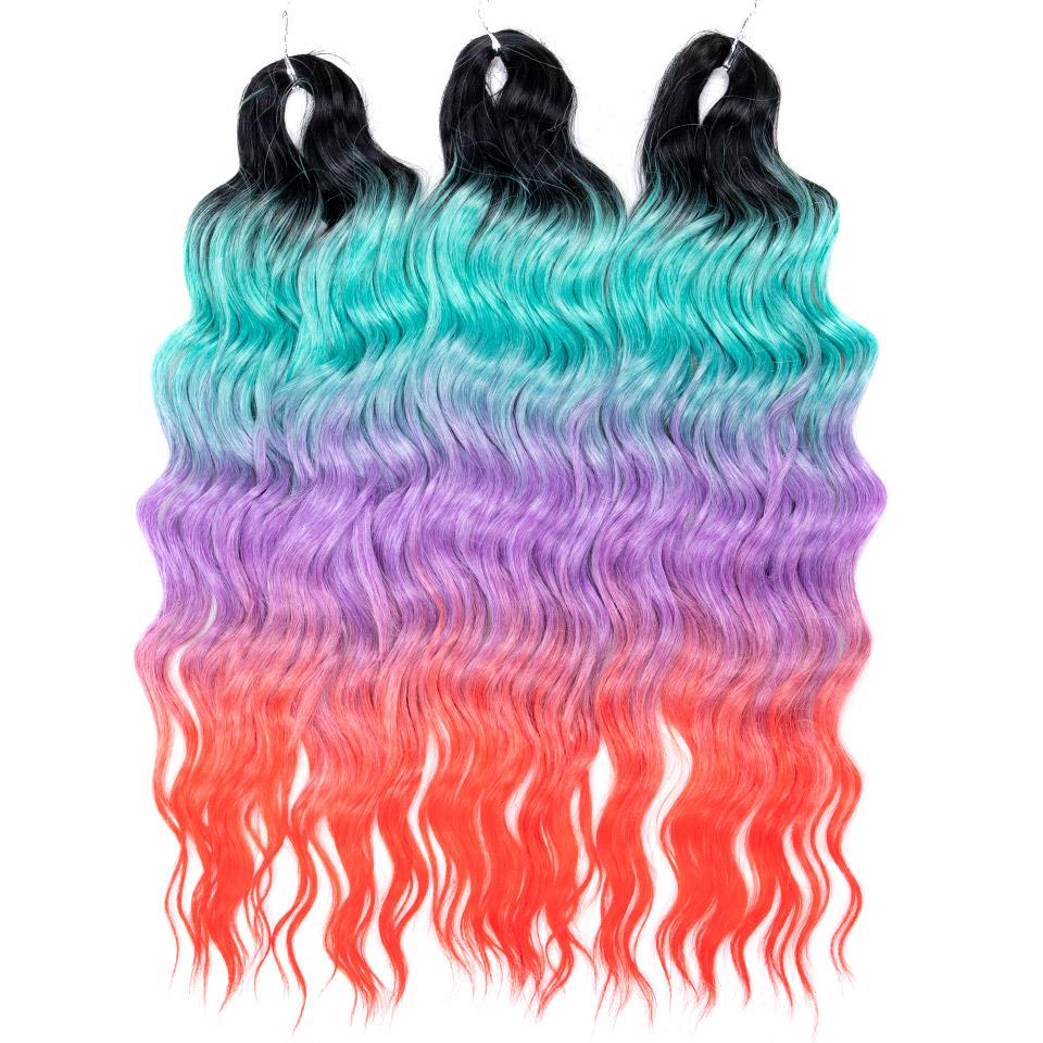 FREEDOM Synthetische Flecht-Haarverlängerungen Tief Gewellt 24 Zoll Lang Lockige Braids Haare Ombre Braun Regenbogen Twist Häkel-Haar