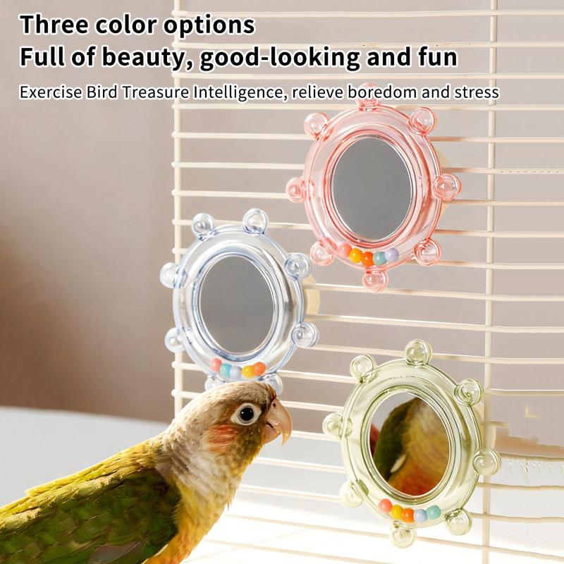 Colorful Ball Parrot Mirror Wear-Resisting Spinning Puzzle Bird Mirror Perch Bite Resistant Bird Cage Decor