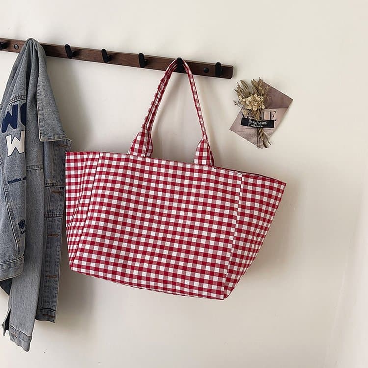 Contrast Color Plaid Shoulder Bag Large Capacity Tote Bag красный