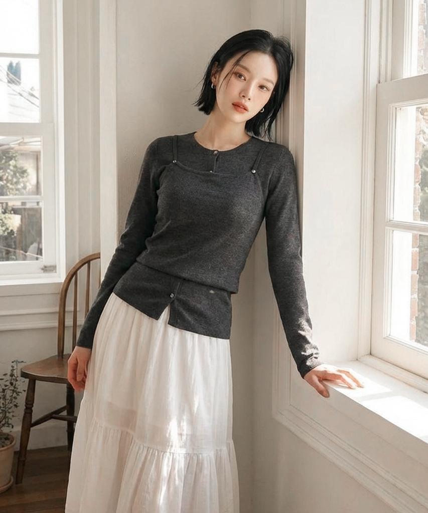 Metapeo Met Daily Layered Merino Wool Blended Knit Set Cha