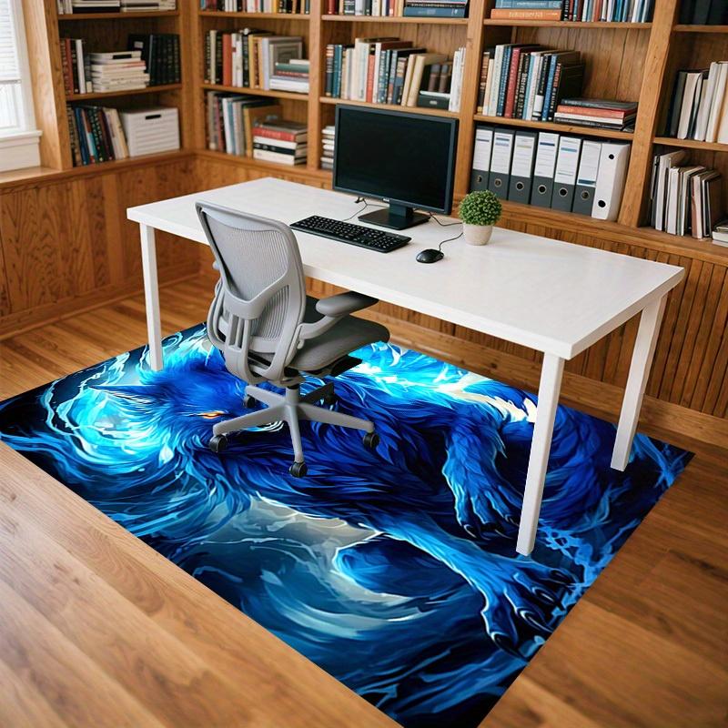 1pc Blue Wolf Spirit Themed Rug for Home Decor, Non-slip Office Carpet, Chair mat, Outdoor Mat, Christmas and Halloween gifts-0731034