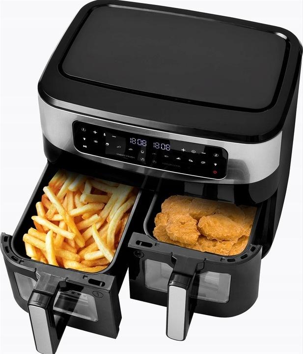 Frytkownica beztłuszczowa 10l xxl air fryer podwójna 2600w okienka podglądu