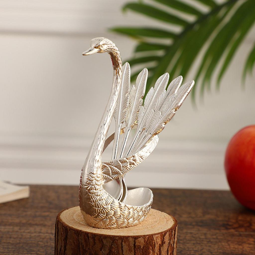 Coffee Spoon Holder Decorative Swan Base Set Teaspoons Flatware Spoons