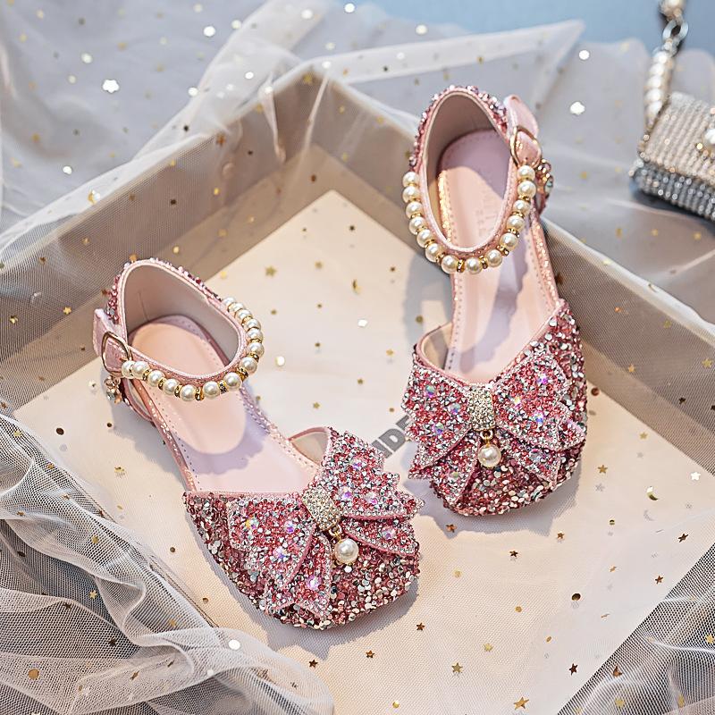 Children's flat crystal princess shoes new primary school students performance stage host single shoes model catwalk girls shoes