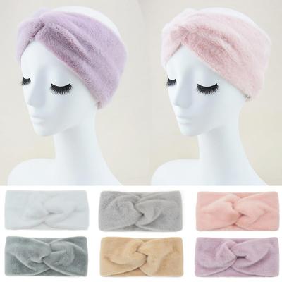 Winter Wide Cross Headbands For Woman Furry Plush Elastic Hair Band Solid Color Elastic Sports Yoga Hair Band Hair Accessories